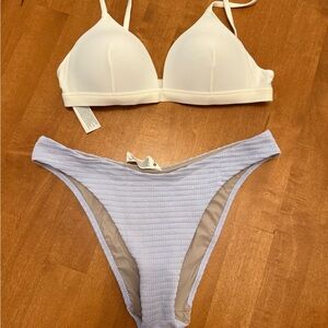 Lululemon White and Blue Bikini Set with Triangle Top